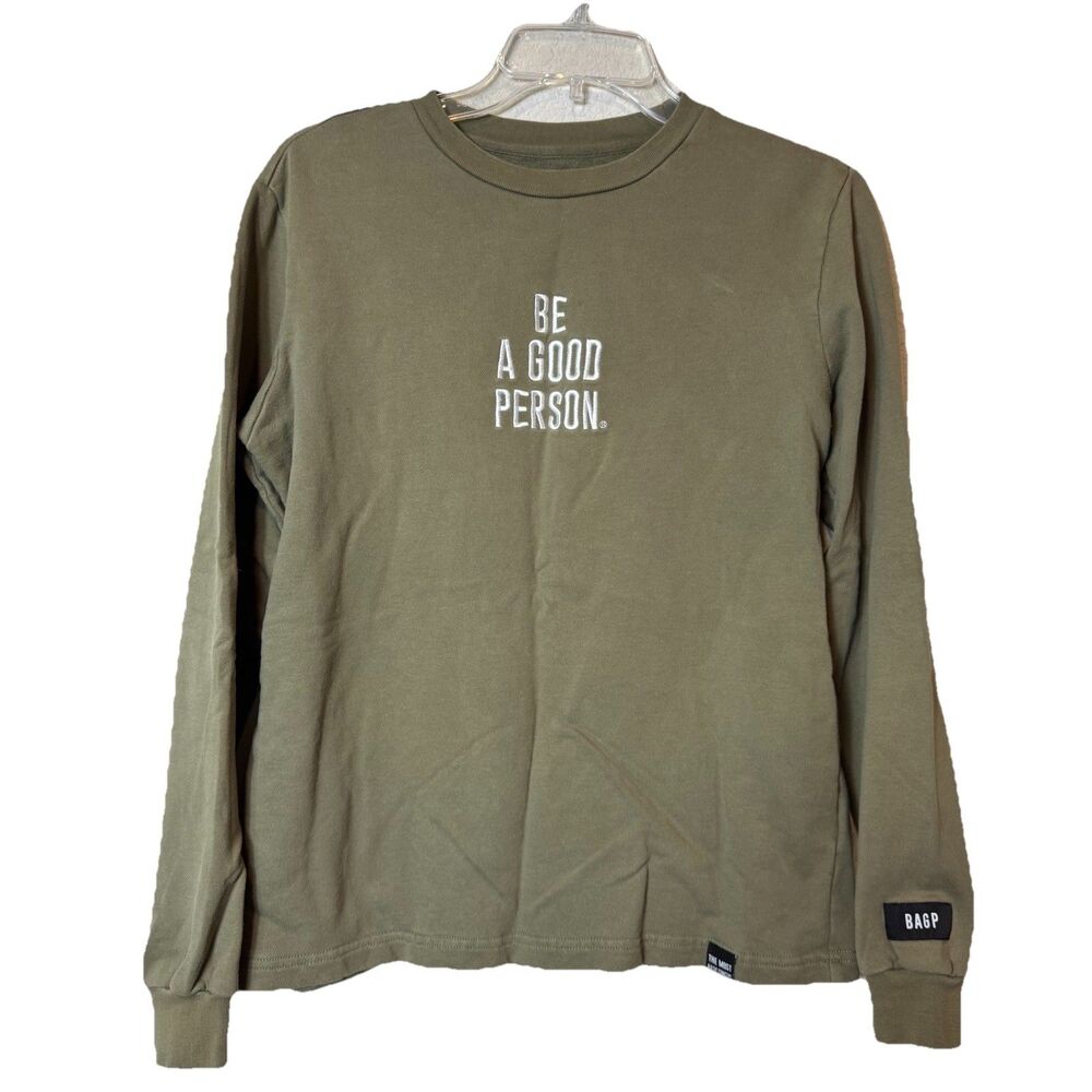 Be A Good Person Embroidered Crew Neck Sweatshirt BAGP Soft Green Women’s Sz XS